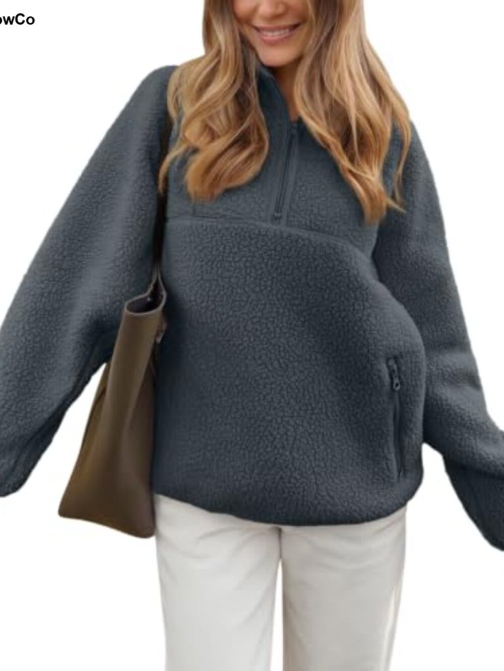 Sherpa Fleece Half Zip Pullover Jacket Funnel Neck Loose Fit